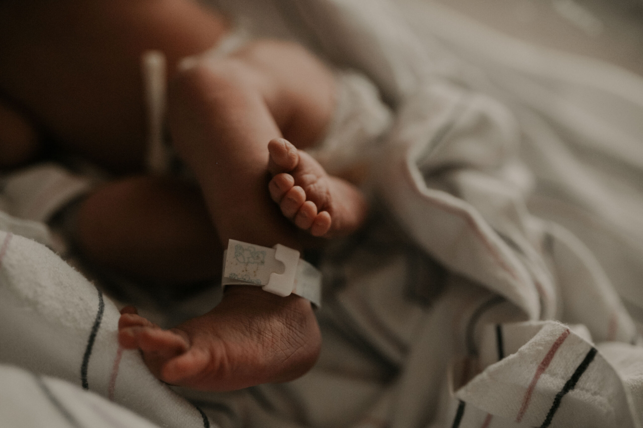 Newborn baby resting in a hospital bassinet during a Fresh 48 photography session